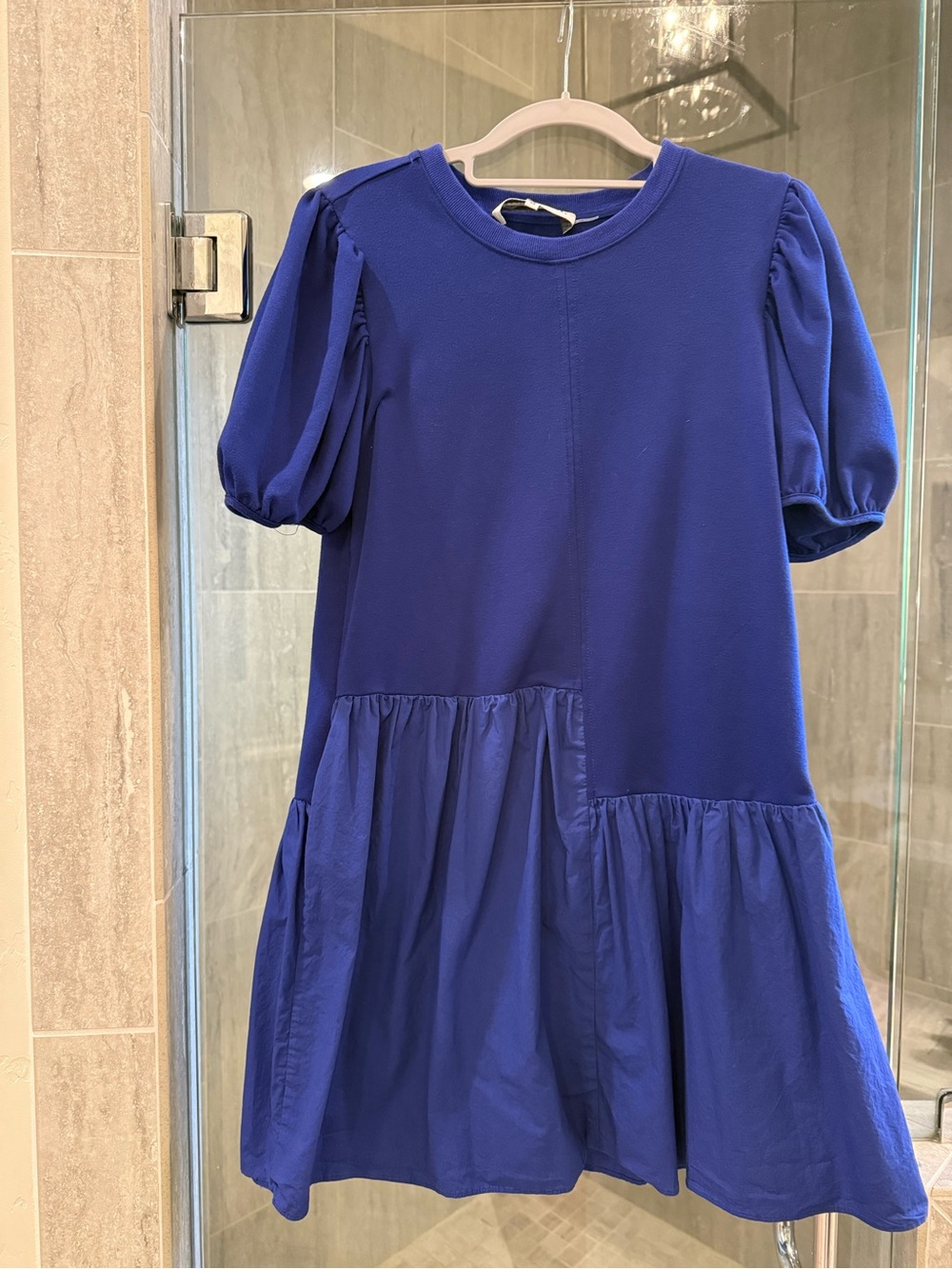 English Factory Puff Sleeve Dress in Royal Blue